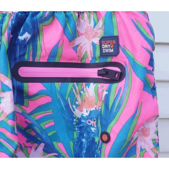 Superdry Pink Blue Tropical Parakeet Athletic Swim Shorts - Picture 8 of 8